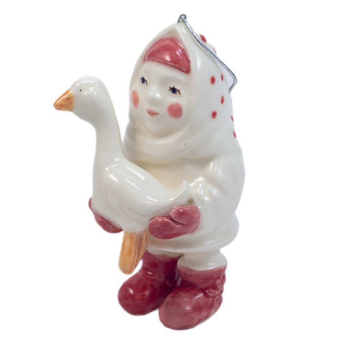 Елочная игрушка из фарфора "Девочка с гусем"