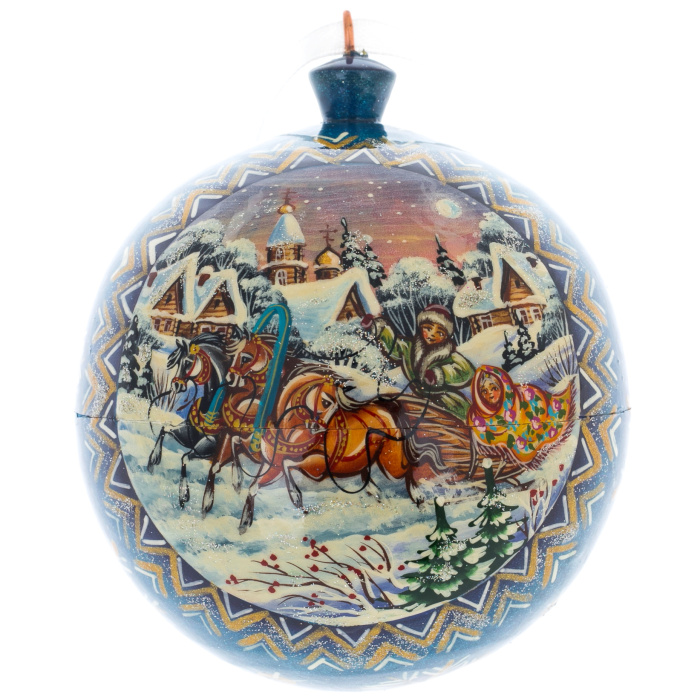 Ёлочный шар-шкатулка "Зимняя тройка" синий