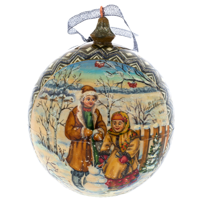 Новогодний шар шкатулка "Гуляние" темно-зеленый