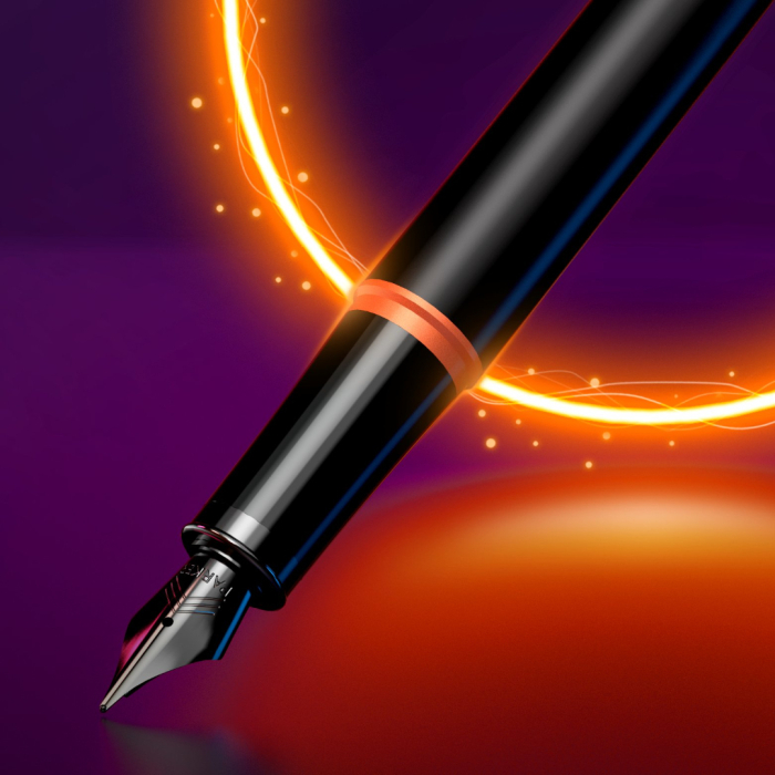 Ручка перьевая Parker IM Vibrant Rings Flame Orange в подарочной упаковке.