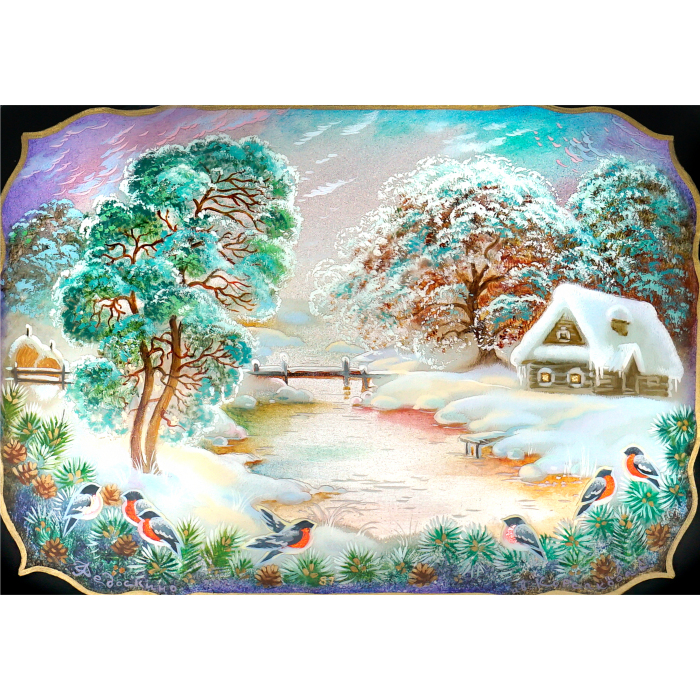 Шкатулка "Снегири" Корсакова, Федоскино