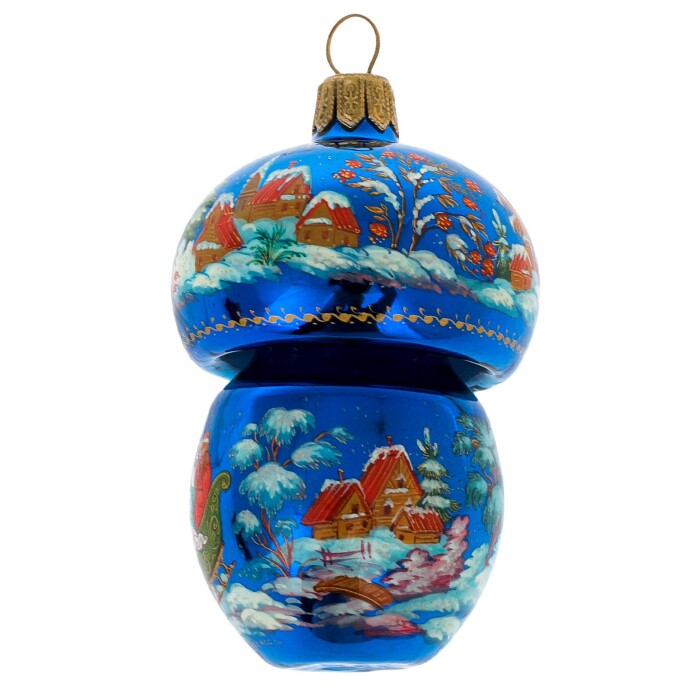Ёлочный шар "Грибок" синий, Палех