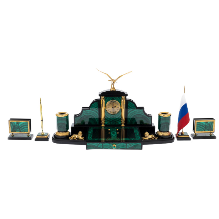 Настольный набор из малахита "Орел" Златоуст