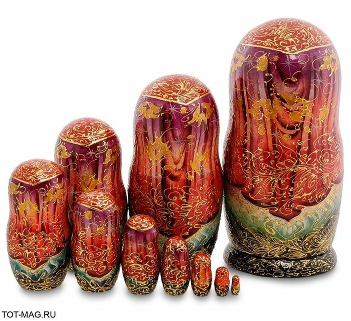 Матрешка "Золотой петушок" 10шт