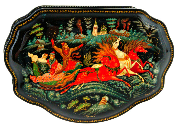 Шкатулка "Тройка" С. Хамов, Палех