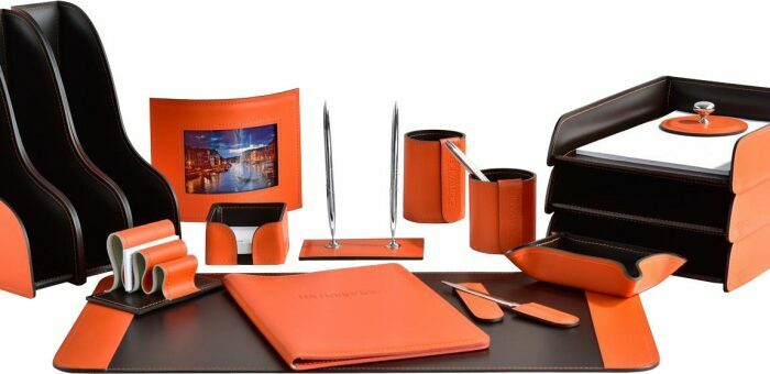 Настольный набор "Business Cuoietto" (цвет Orange-Choco, 17 предметов)