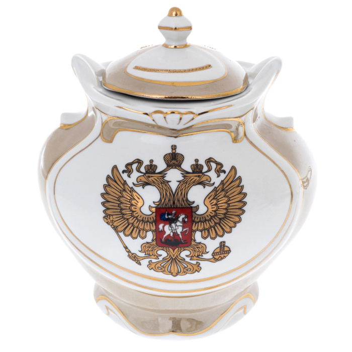 Самовар фарфоровый "Гербовый" бежевый, на 6 персон, в подарочной коробке