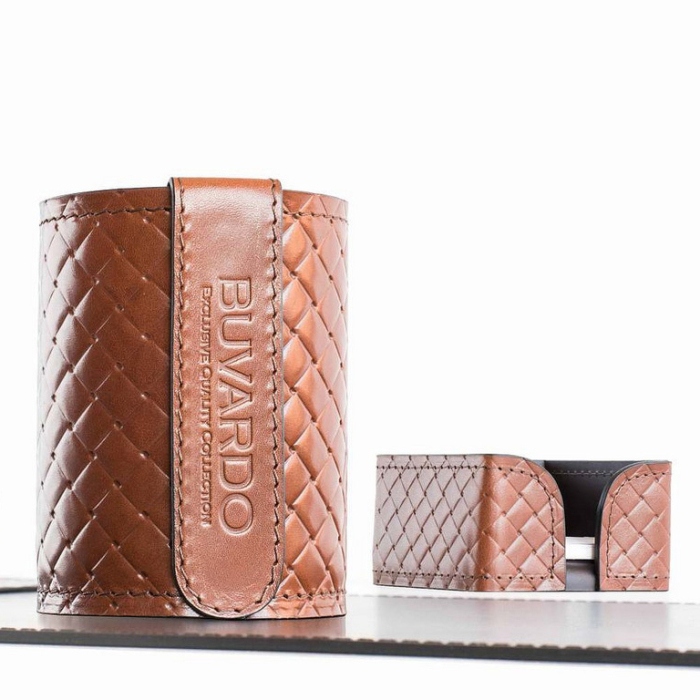 Настольный набор из кожи FG Tan treccia/cuoietto шоколад, 15 предметов