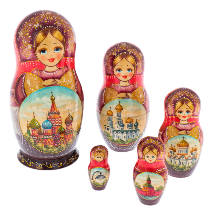 Матрешка из липы "Москва ХВБ" на 5 мест
