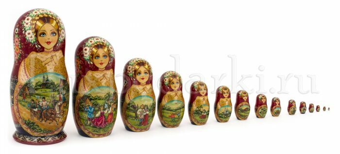 Матрешка на 15 мест "Русская красавица" 33 см