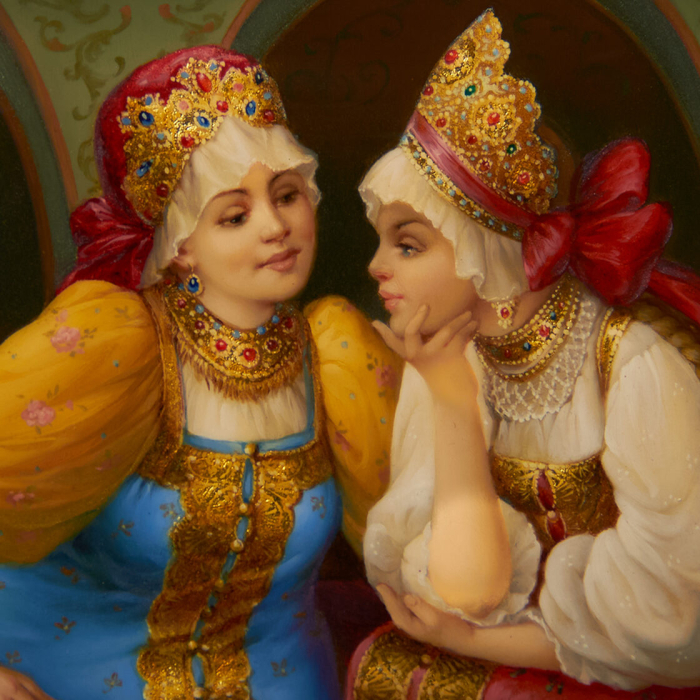 Шкатулка "Беседа" Шиковная, Федоскино