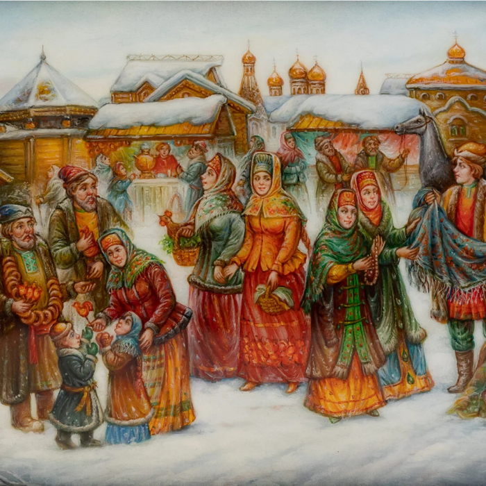 Шкатулка "Ярмарка" Буцинский, Федоскино