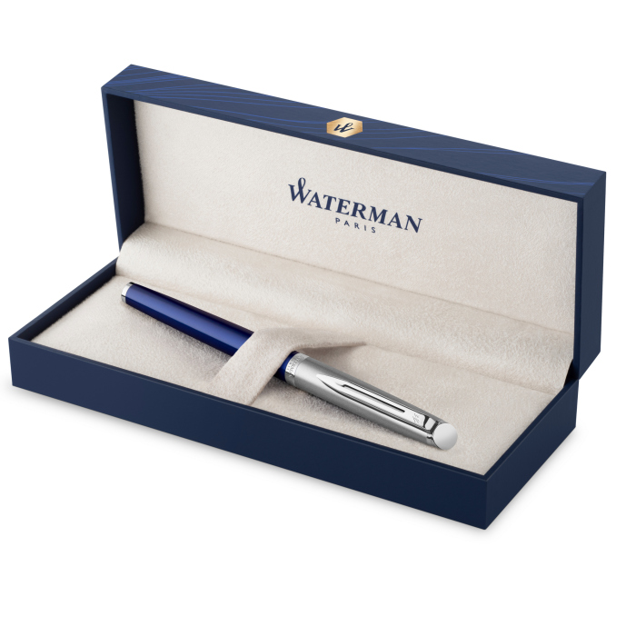 Ручка-роллер Waterman Hemisphere Entry Point Stainless Steel with Blue Lacquer в подарочной упаковке.