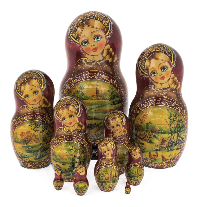 Матрешка на 10 мест "Деревня" 25 см