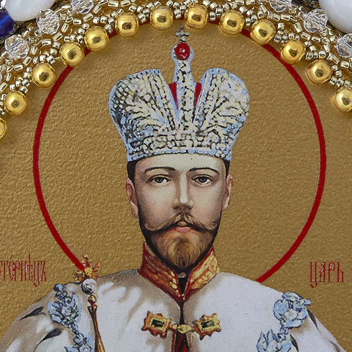 Вышитая икона "Царь-мученик Николай II" в раме