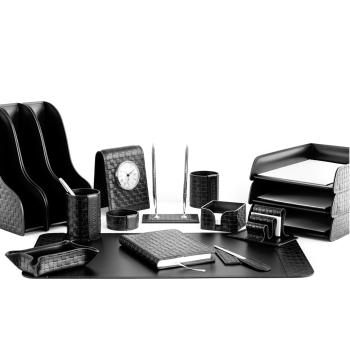 Настольный набор "Business Cuoietto" treccia/черный, 17 предметов