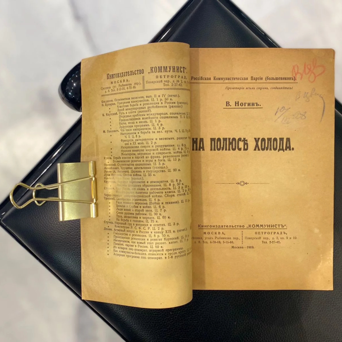 Книга «На полюсе холода». Ногин В., Москва, Петроград, издательство «Коммунист», 1919 год