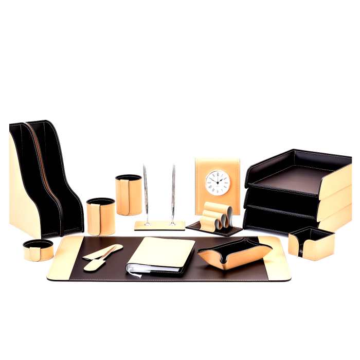 Настольный набор "Business Cuoietto" naturale/шоколад, 16 предметов