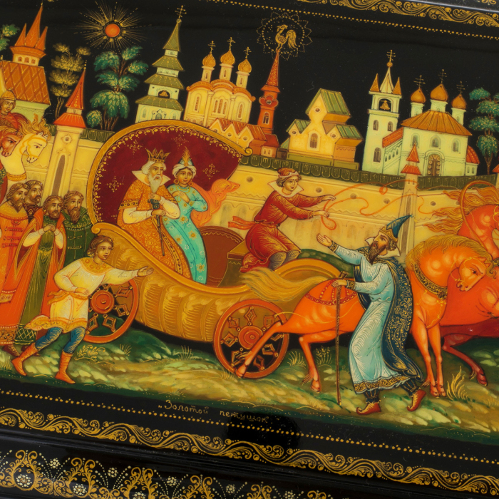 Шкатулка "Золотой петушок" Е. Киселева, Палех