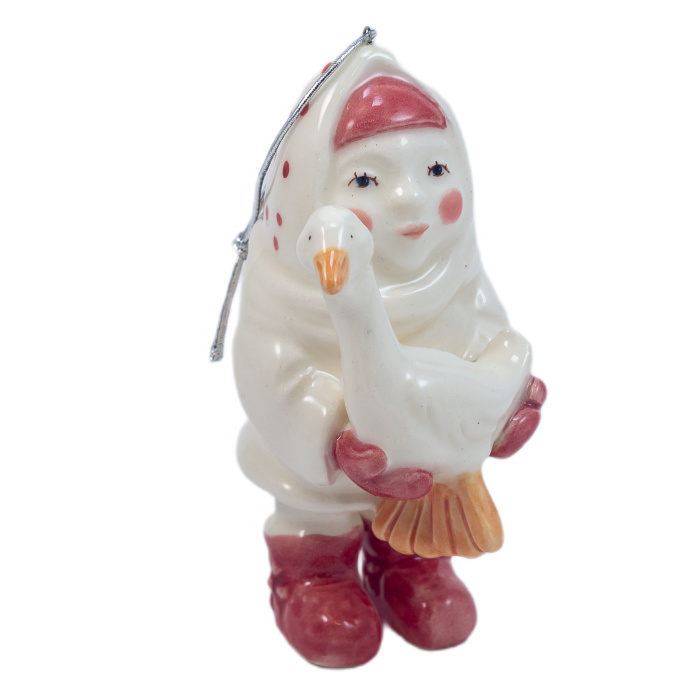 Елочная игрушка из фарфора "Девочка с гусем"