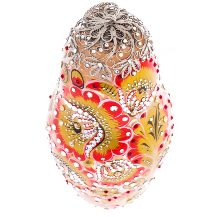 Матрешка-медовница из стекла "Красно солнышко" со стразами Swarovski, Хохлома