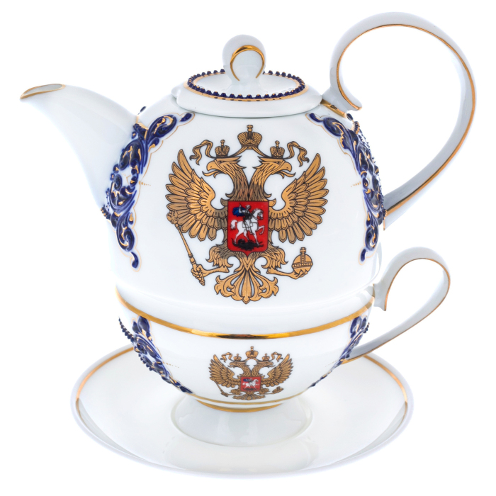 Чайный набор из фарфора "Эгоист" на 1 персону, синий, в подарочной коробке