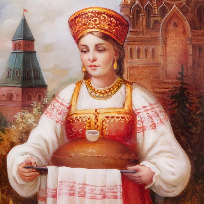 Шкатулка "Хлеб-соль" Королева, Федоскино