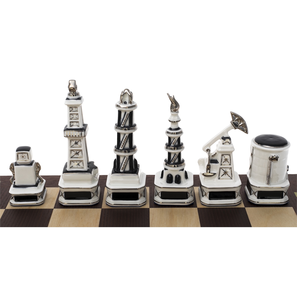 Шахматы фарфоровые "Нефтяной промысел" с серебрением