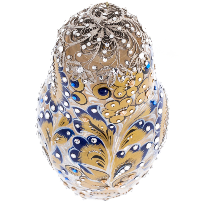Матрешка-медовница из стекла "Золотая лазурь" со стразами Swarovski, Хохлома