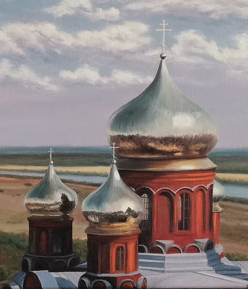 Картина маслом "Купола Храма Рождества Христова" художник Елена Истомина