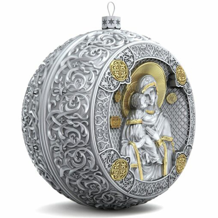 Набор подарочный с шарами и иконой "Николай Чудотворец" из серебра, 6 шаров
