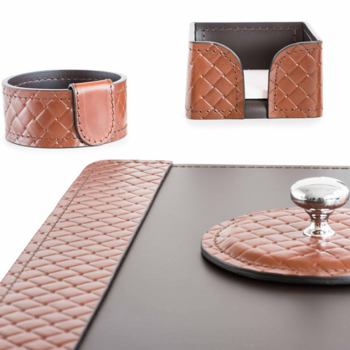 Настольный набор из кожи FG Tan treccia/cuoietto шоколад, 15 предметов