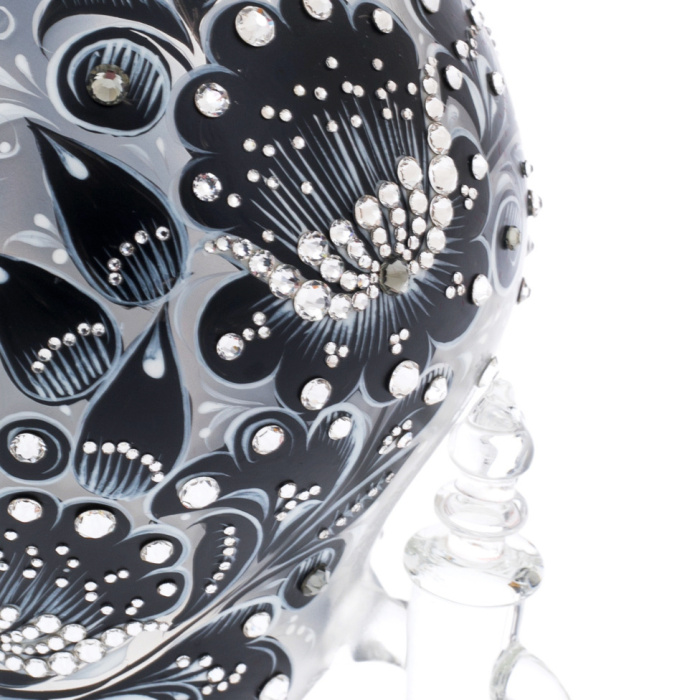 Самовар-медовница из стекла "Черный янтарь" со стразами Swarovski, Хохлома