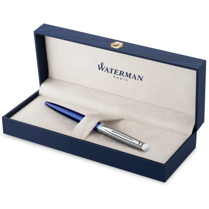 Шариковая ручка Waterman Hemisphere Entry Point Stainless Steel with Blue Lacquer в подарочной упаковке.