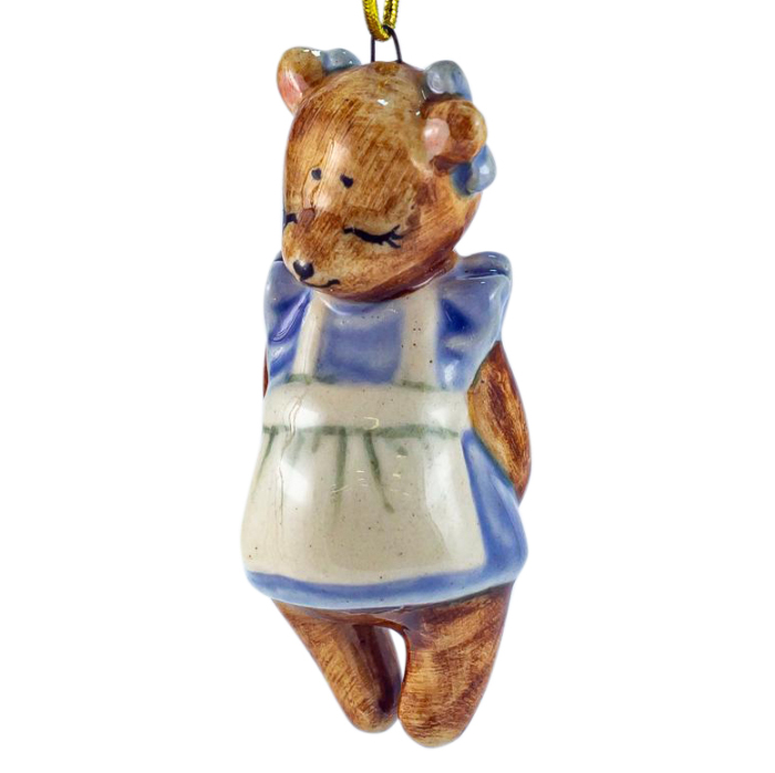 Елочная игрушка из фарфора "Мишка. Девочка" голубой