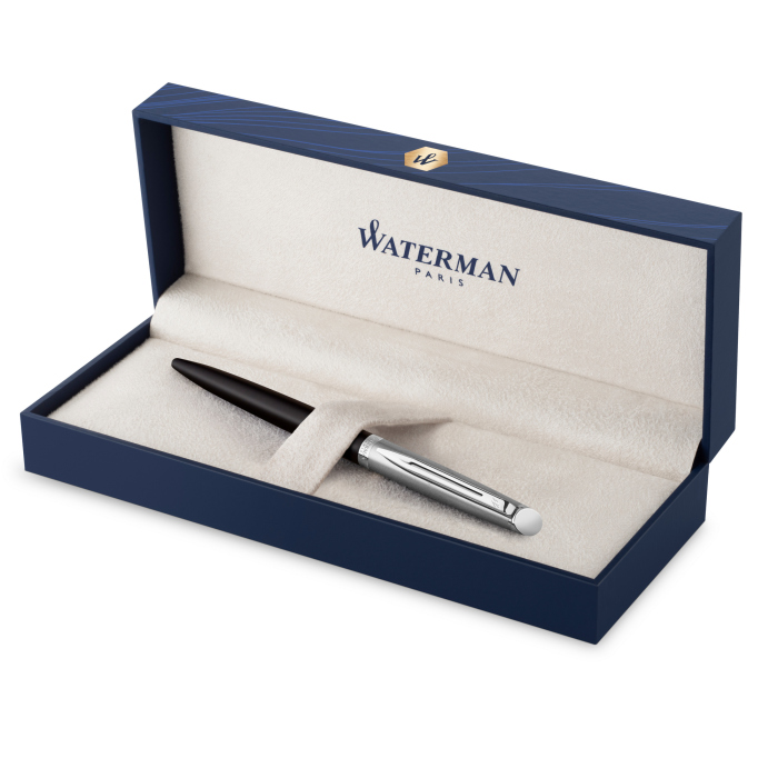 Шариковая ручка Waterman Hemisphere Entry Point Stainless Steel with Black Lacquer в подарочной упаковке.