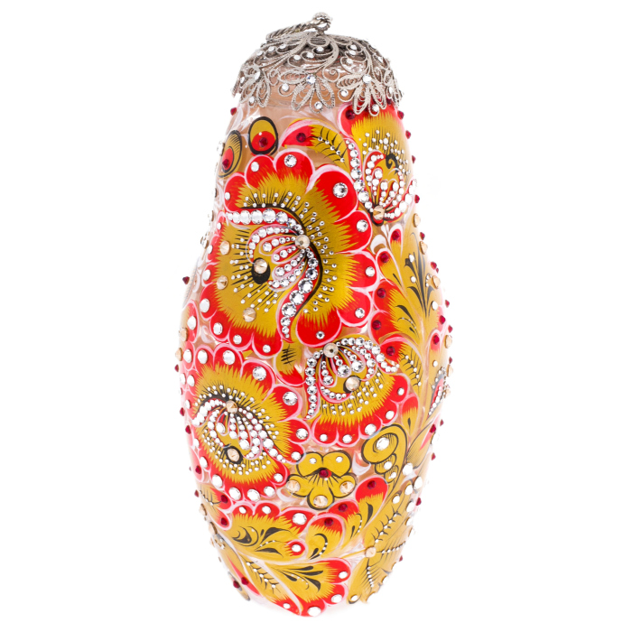 Матрешка-медовница из стекла "Красно солнышко" со стразами Swarovski, Хохлома