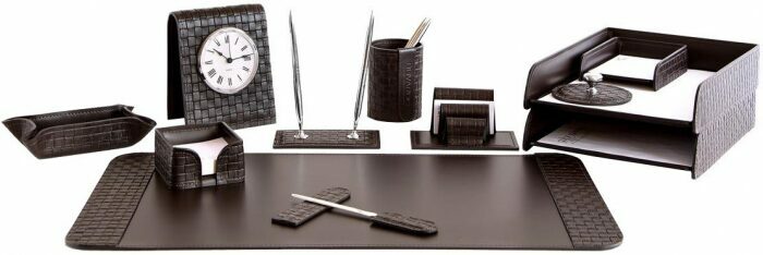 Настольный набор "Business Treccia/Cuoietto" (цвет Choco, 12 предметов) с часами