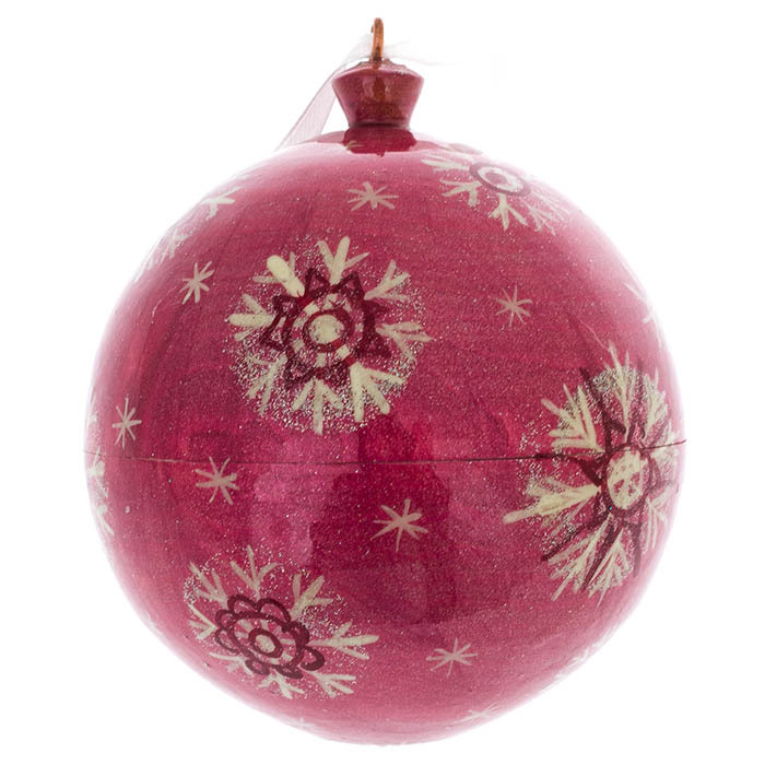 Ёлочный шар-шкатулка "Синица в зимнюю ночь" розовый