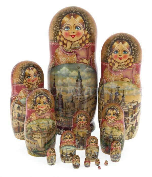 Матрешка на 15 мест "Русская красавица" 33 см