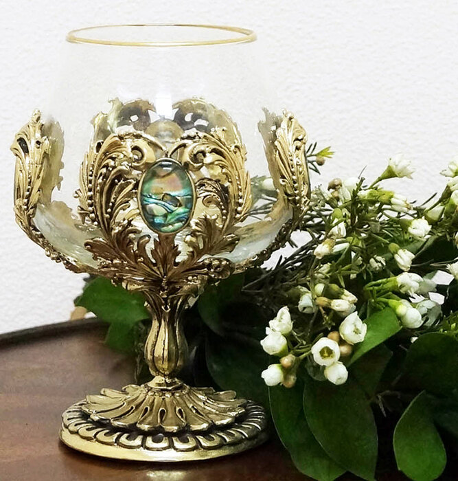 Бокал для коньяка с натуральным камнем (Перламутровый гелиотис)