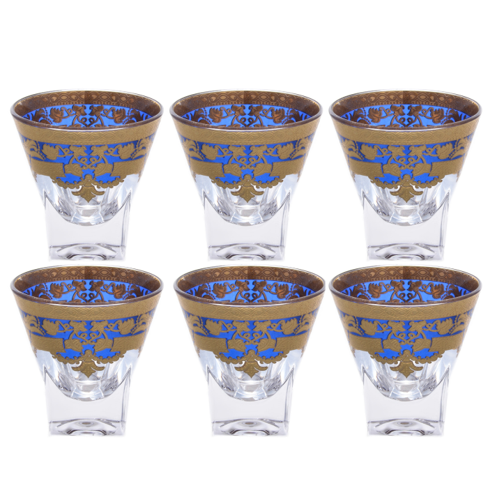 Набор хрустальных стопок Astra Gold Natalia Golden Blue Decor на 6 персон