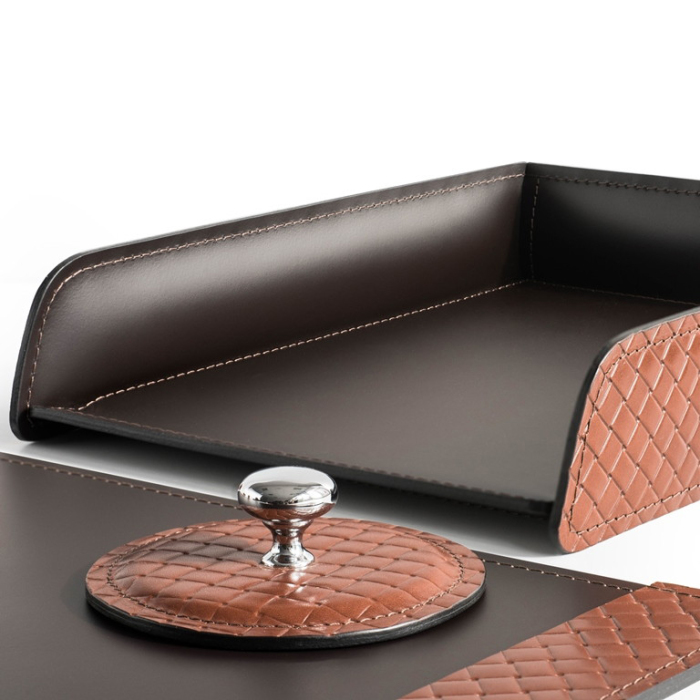 Настольный набор из кожи FG Tan treccia/cuoietto шоколад, 15 предметов