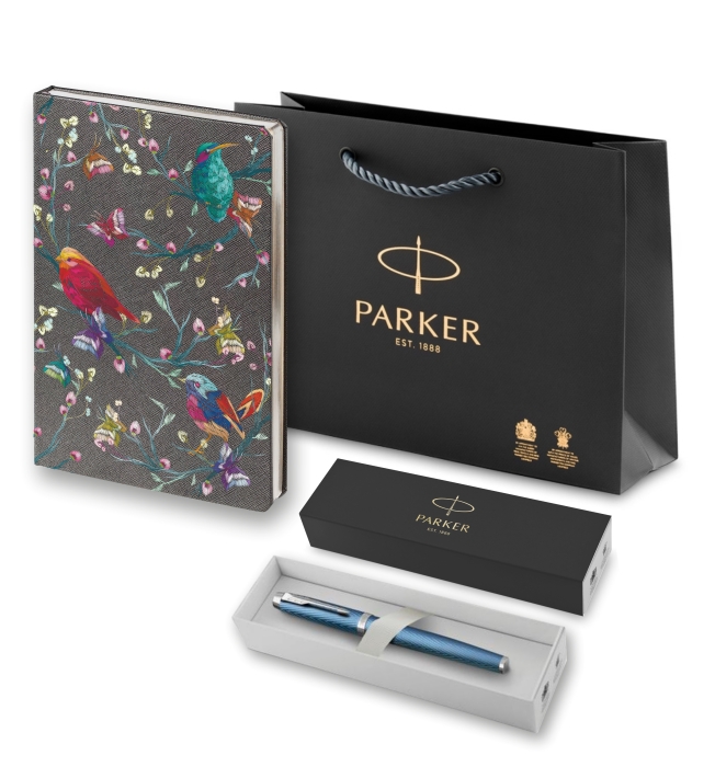 Подарочный набор: ручка роллер Parker IM Premium T318 Blue Grey CT F с ежедневником