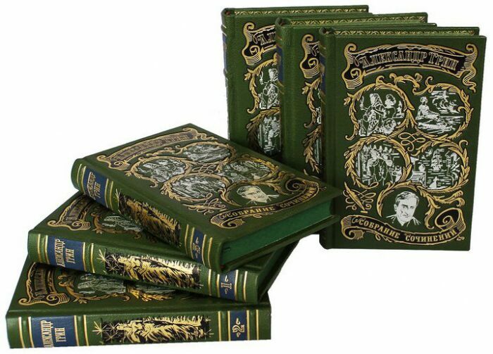 Подарочные книги в кожаном переплете "Грин А.С. Собрание сочинений" в 6 томах