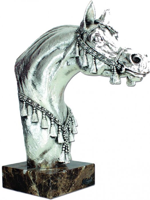 Скульптура "Арабская лошадь. Бюст" посеребрение (Arabian horse, bust, silvering)