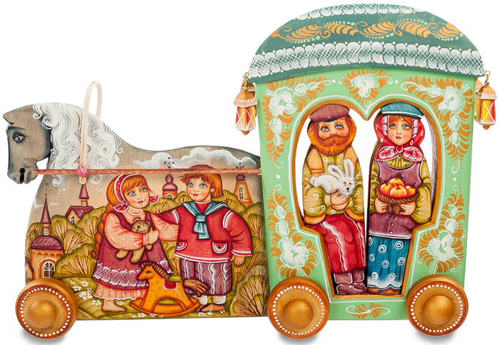Фигурка резная "Прогулка" (большая, художественная роспись)