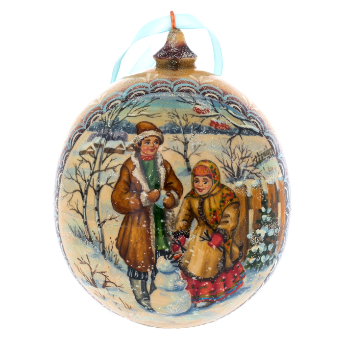 Новогодний шар шкатулка "Гуляние" бежевый