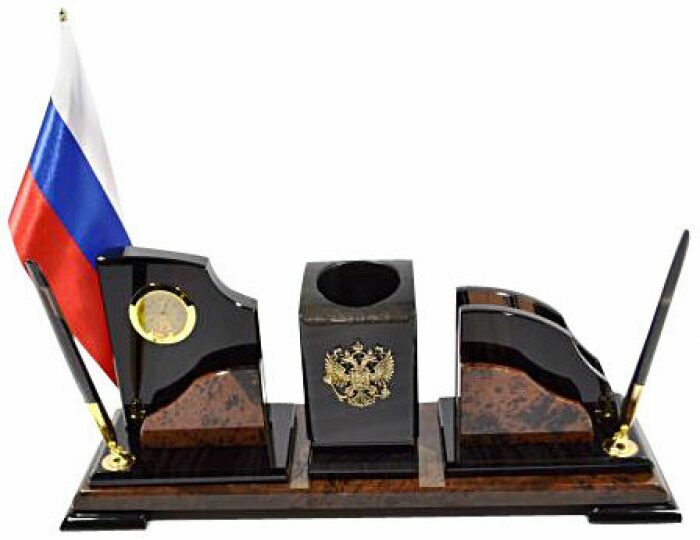 Письменный набор "Герб и флаг" из обсидиана