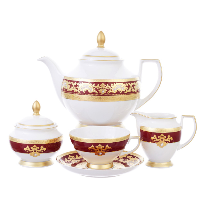 Чайный сервиз Alena 3D Bordeaux Gold Constanza на 6 персон, 17 предметов
